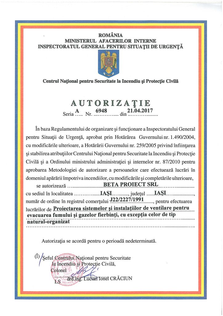 AUTORIZATIE INSTALATII DESFUMARE